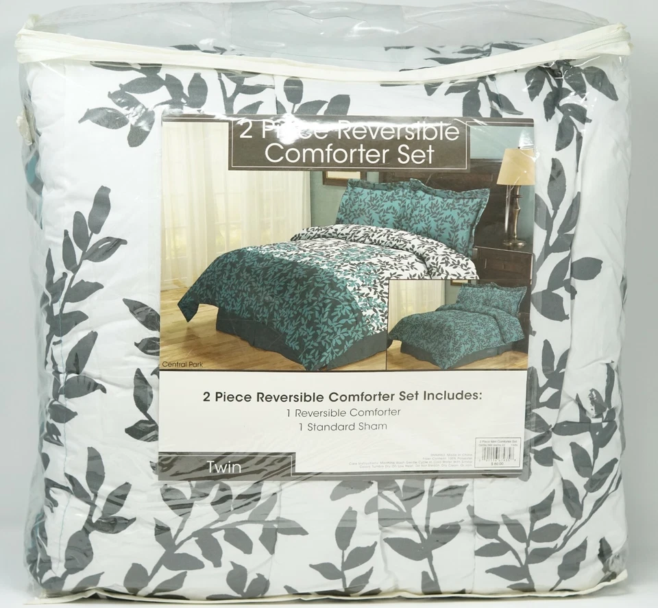 Juego de edredón reversible Sanders Central Park Leaf Tree de 2 piezas DOBLE - Hielo mineral Foto 3 de 3