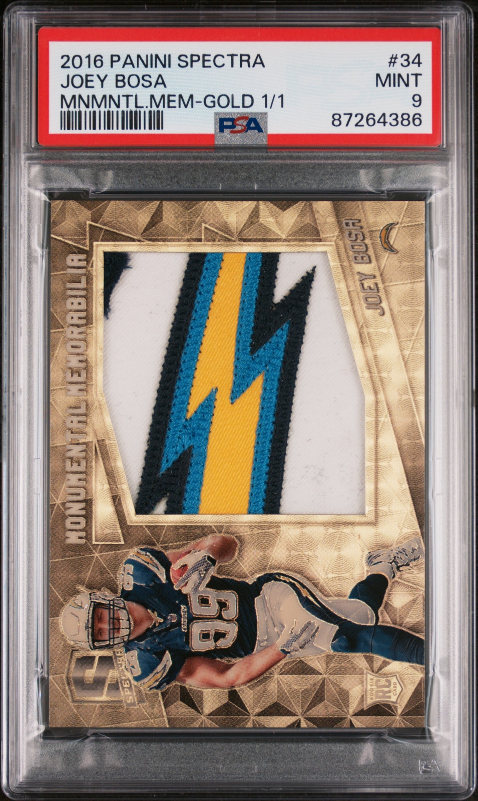 Joey Bosa Panini Spectra Monumental Memorabilia #34 Gold 1/1