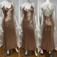 Women's Christina Wu Strappy Rose Gold Sequins Long Gown Formal 2 Dress