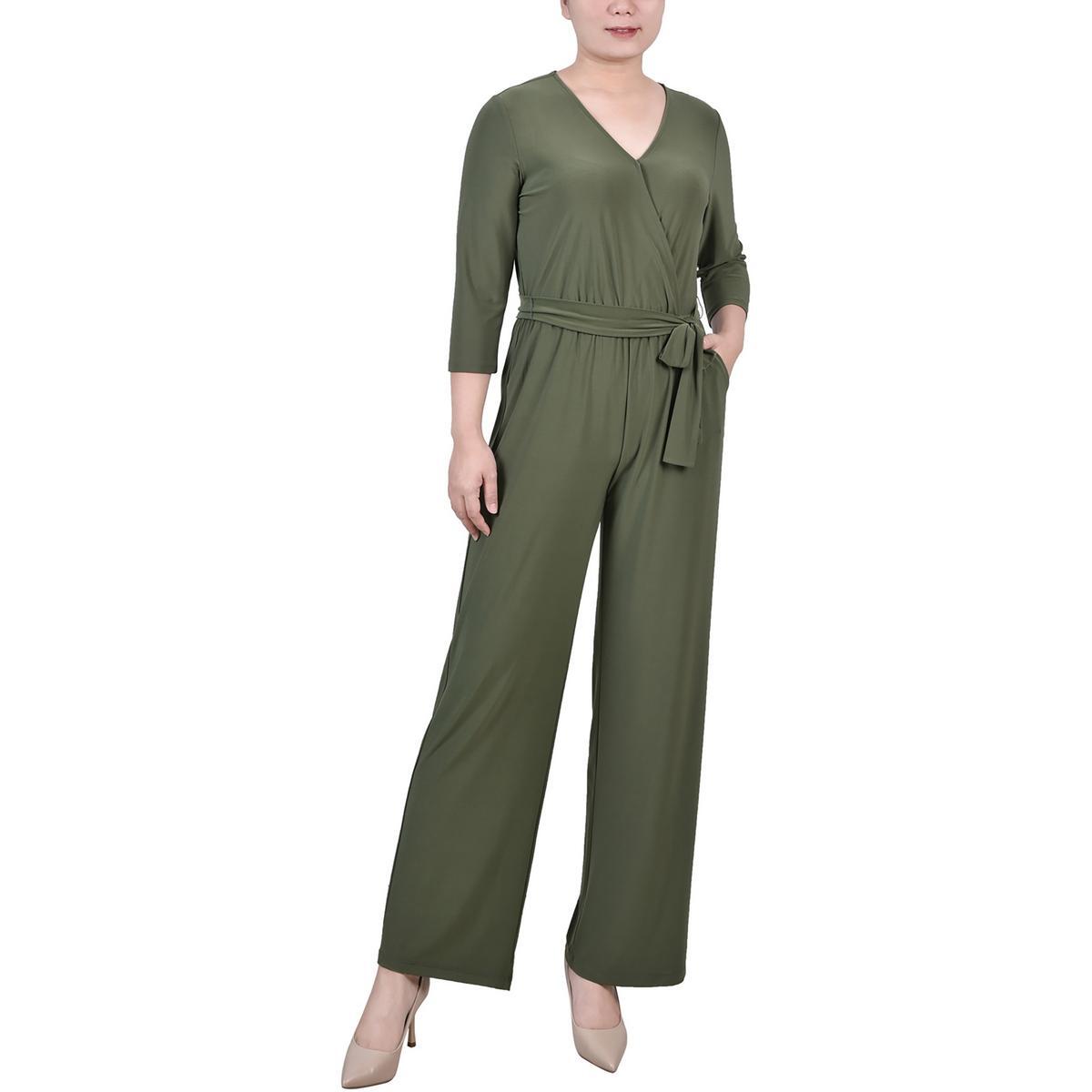 Женский зеленый комбинезон с широкими штанинами Petites PS BHFO 7565 из коллекции NY Collection