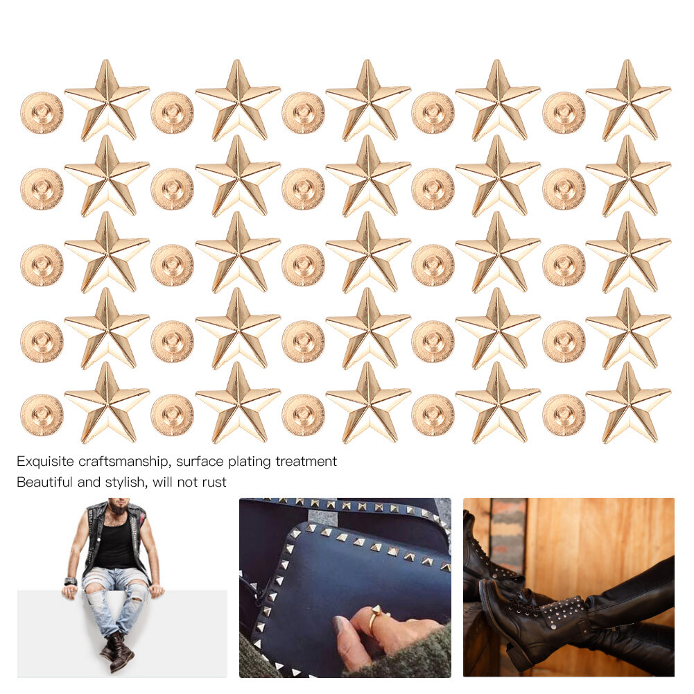 (Gold)14mm Chicago Screws Rivet Studs 50 Set Star Studs For DIY Shoes