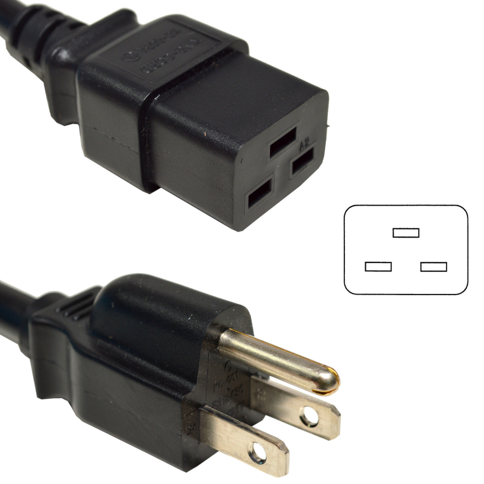 6ft Heavy-Duty AC Cord, 15A, 14AWG IEC-C19 to NEMA 5-15P Mai