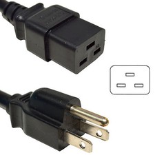 6ft Heavy-Duty AC Cord, 15A, 14AWG IEC-C19 to NEMA 5-15P Mains Cable Power