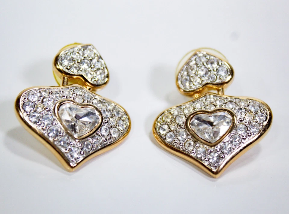 Pendientes SWAROVSKI Corazón Pavimentado Amor Par Marcado Tono Dorado Cristal Foto 3 de 4