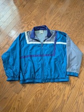 Vintage Adidas Jacket Men XL Windbreaker FullZip Trefoil Colorblock Outdoor Blue