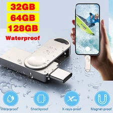Waterproof 32GB 64GB 128GB USB 3.0 Flash Drive 2- in-1 Dual Memory Storage Drive