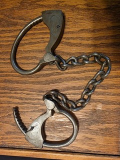 Vintage Antique Police Leg Iron Shackles With Working Key
