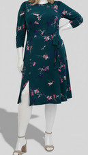 Jessica Howard Women's Green Printed 3/4-Sleeve Belted Midi Dress Plus Size: 24W