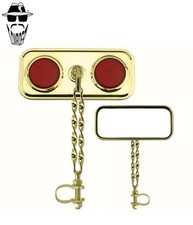2x ORIGINAL LOWRIDER Rectangle Gold Mirror Double Flat Twisted Red Reflectors.