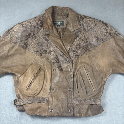 Giacca pelle Brooks Atelier vintage donna piccolo marrone pelle di serpente bomber anni 80 - Foto 2 di 13