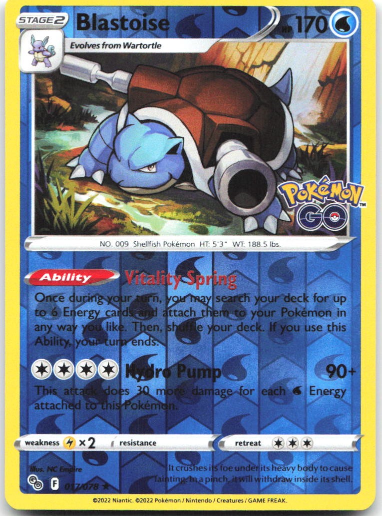 Blastoise 017/078 Holo Rare Pokemon GO Pokemon Reverse Holo Lightly Played