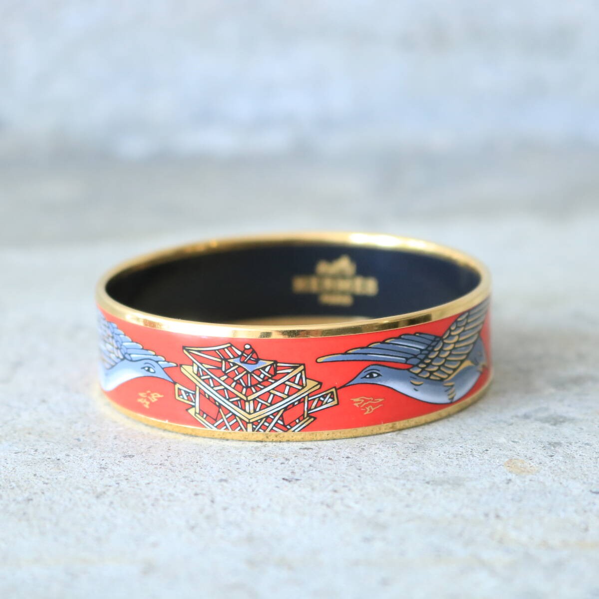 Hermes Cloisonne Enamel GM Gold Plated Multicolor Bangle Bracelet for Women