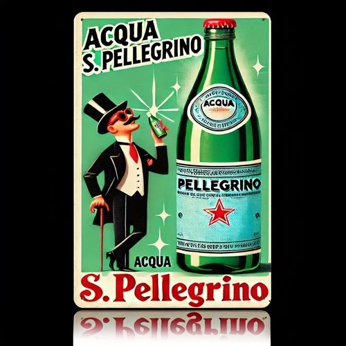 Vintage Italian Acqua S. Pelligrino Tin Metal Signs Home Décor 8x12