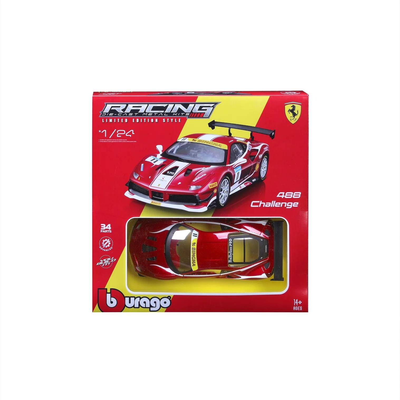 Burago 1/24 1:24 FERRARI RACING KIT 488 CHALLENGE 2017 SCALE MODEL KIT B18-26582