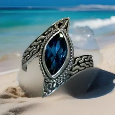 ARTISAN COLLECTION OF BALI Sarda 1.66CT LONDON BLUE TOPAZ SILVER HAMMERED RING