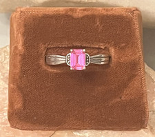 Sterling Silver Emerald-Cut, Lab-Created Pink Sapphire Solitaire Ring Size 8.5