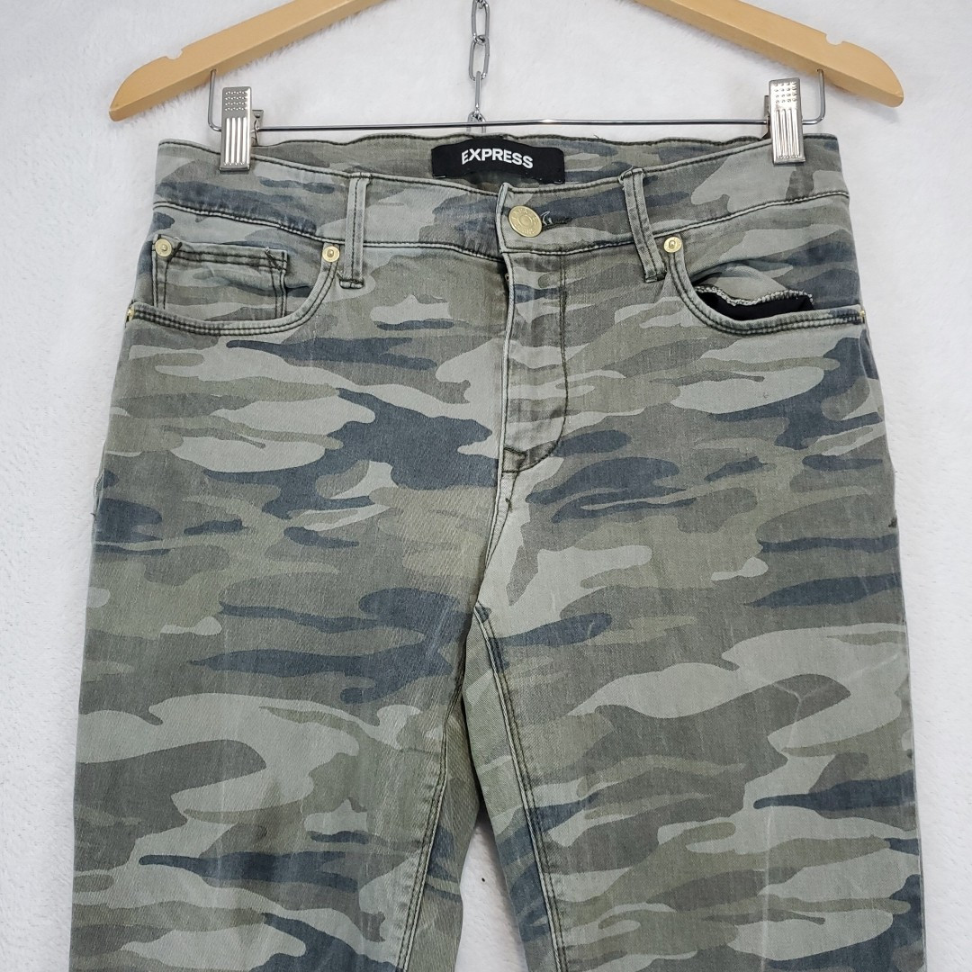 Express Jeans Women's Size 6R Camouflage Ankle Zip Legging Stretch Y2K Gorpcore
