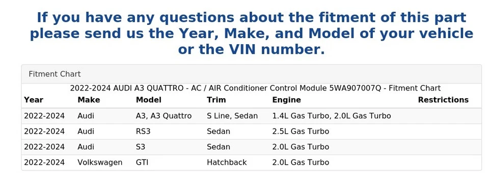 2022-2024 AUDI A3 QUATTRO - AC / AIR Conditioner Control Module 5WA907007Q - Image 4 of 4