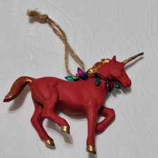 Red and Gold Unicorn Christmas Tree Ornament, 5", Home Altered Horse To Unicorn