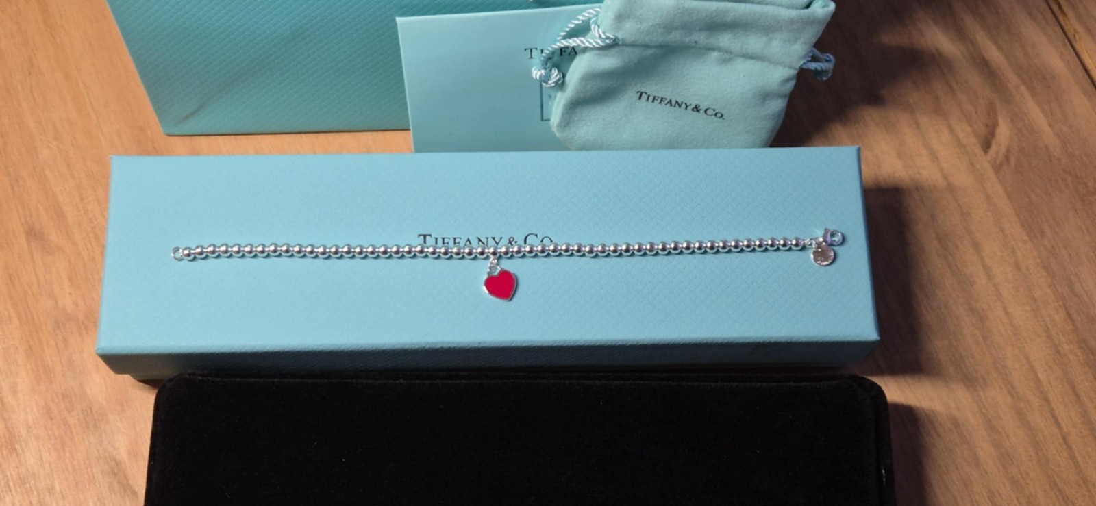Authentic Style Tiffany Red Heart Tag Bracelet 17cm, Full Packaging