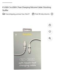heyday 6 ft USB-C to USB-C Fast Charging Soft-touch Silicone Cable Gray