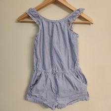 Carter's Girls Blue Stripe Eyelet Shoulder Detail Romper- Size 7