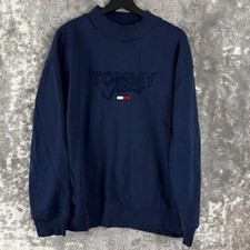 Tommy Jeans Womens Size L Crew Neck Spellout Sweater Navy Long Sleeve Sweatshirt
