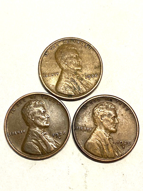 1928 P,D and S Lincoln Wheat Cents Nice Condition 001