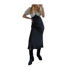 Women's Crepe Puff Short Sleeve Midi Dress A New Day Black/White Polka Dot M
