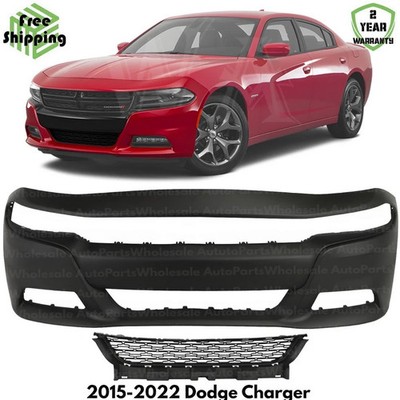 Front Bumper Cover Paintable & Bumper Grille Kit For 2015-2022 Dodge Charger
