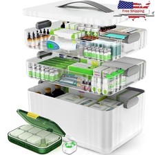 3 Layer Transparent Medicine Organizer Portable Storage Box W/ Adjustable Trays