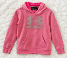 Under Armour Girls Pink Pullover Hoodie L Long Sleeve Graphic Logo Pockets