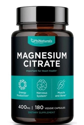 Magnesium Citrate 400mg 180 Caps Vegetarian/Gluten Free/Non-GMO Phi