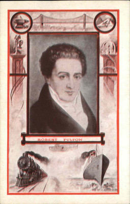 American Engineer Inventor ROBERT FULTON Train Ship Border Postcard