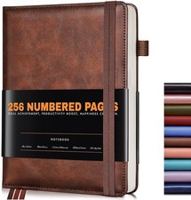 Lined Journal Notebook for Women Men, 256 Numbered Pages Hardcover Leather Journ