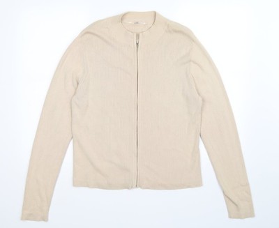 Editions Damenpullover beige gestreift durchgehender Reißverschluss Größe 18