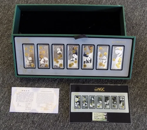 2017china 7 Piece 50g silver Bar 35th Anniversary Panda Commemorative Set NGC