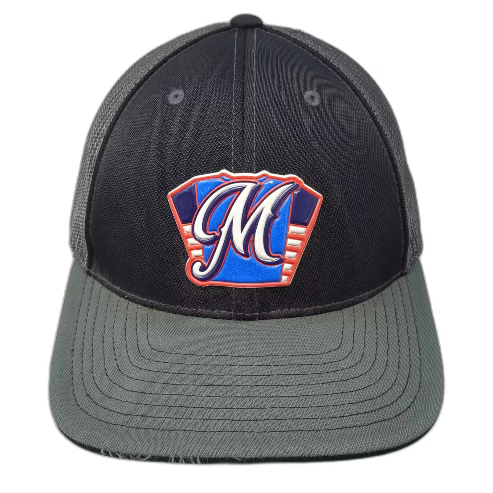 Pacific Headwear Baseball Cap Black Gray XL Mesh Raised Rubber Logo Fitted Hat