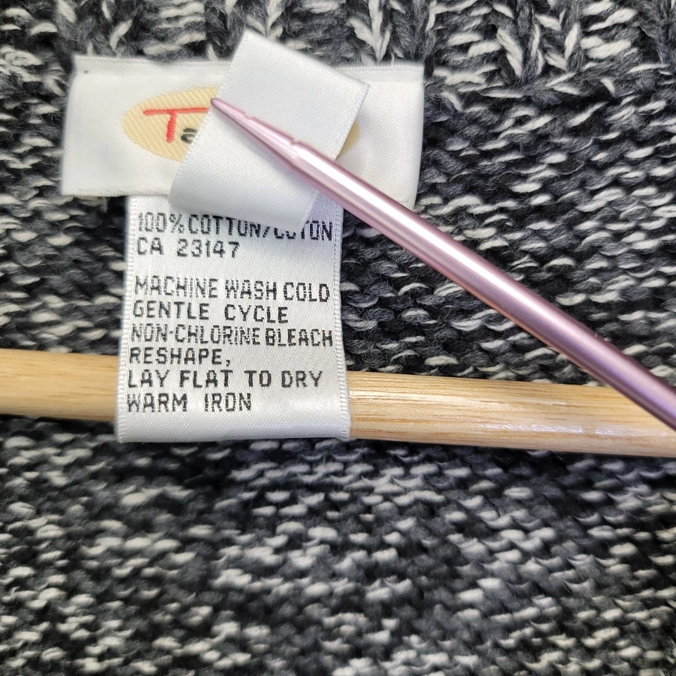 Colete Suéter Feminino Talbots Grande Preto Branco Cinza Malha Marled Zíper Completo - Imagem 3 de 4