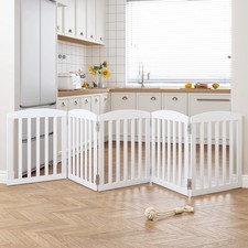Wooden Freestanding Foldable Dog Gate, 120" Extra Wide 28" Tall