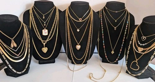 Vintage Gold Tone Jewelry Lot TRIFARI MONET AVON NAPIER ANNE KLEIN 30 Necklaces