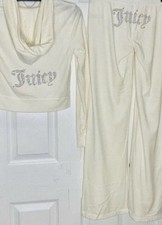  199 NWT Juicy Couture Velour Tracksuit Hoodie Pants Size XL Oyster White Y2K
