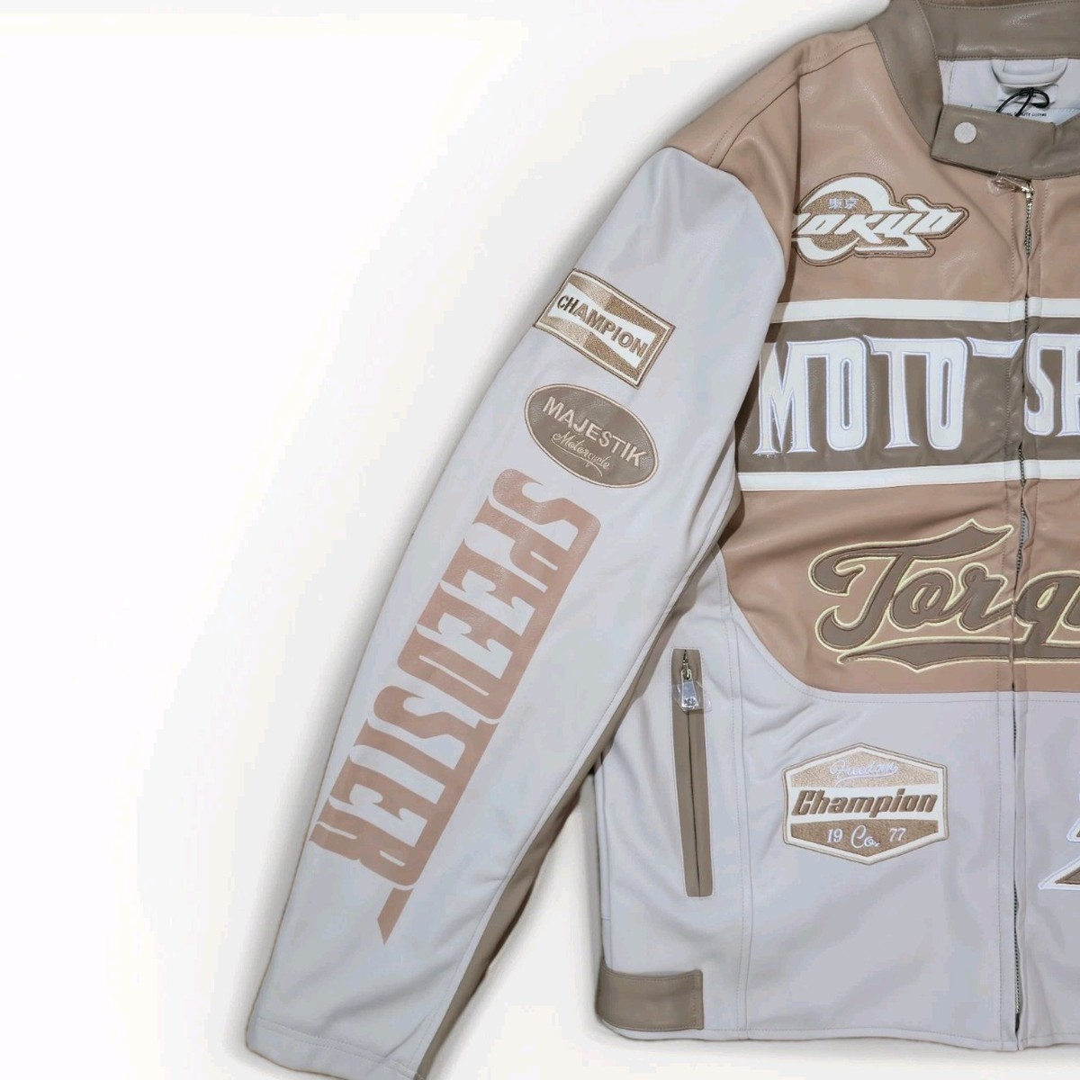 Majestik Men's Leather Moto Racing Jacket Beige Brown Size XXL | eBay