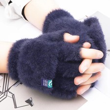 Plush Fingerless Gloves Female Winter Mitten Soft Warm Student Women Flip Gloves