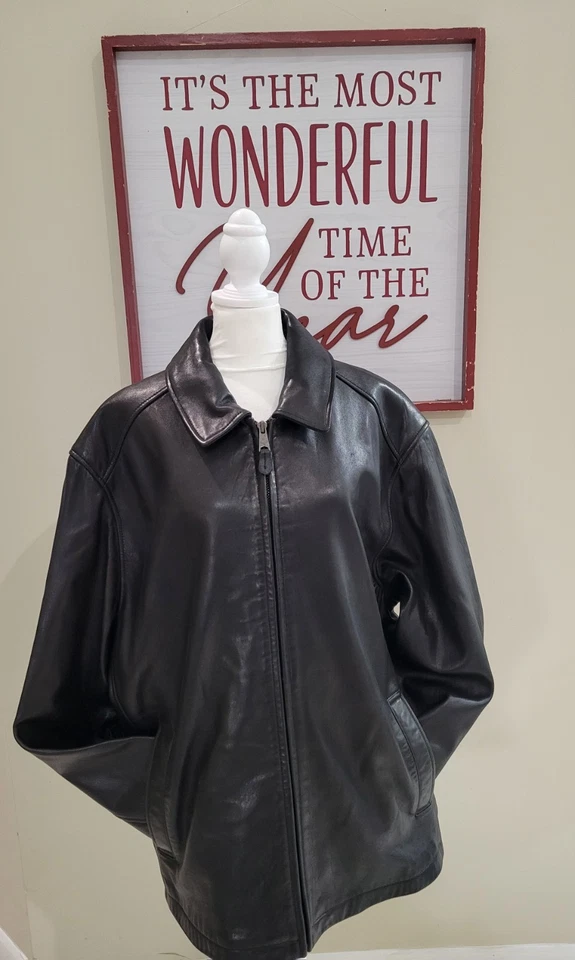 Dockers Men's Black Solid Soft Lamb Leather Jacket Classic Outerwear Zip - Image 2 of 4