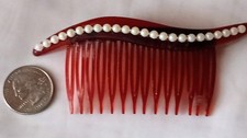 Vintage Faux Tortoise Hair Comb with Faux Pearls 4" USA Made. H-C