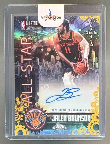 Jalen Brunson 2025 Topps Chrome Cactus Jack Orange Refractor Game Auto 8/25