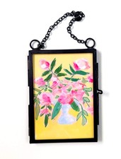 Hand Painted Framed Abstract Floral 2.5x3.5 Acrylic Mini Painting Wall Art ACEO