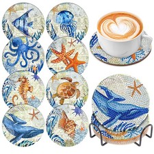 8 Pcs Ocean Diamond Art Coasters Kits for Adults with Holder Sea Life