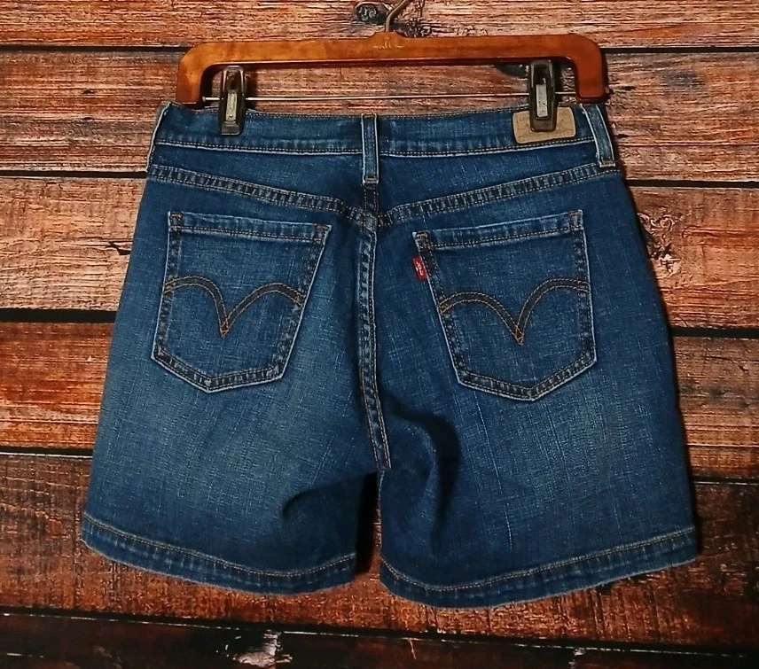 Pantalones Cortos de Jean Levis 515 Talla 4 Tiro Medio Parche Bolsillo Azul Denim Elástico '09 Foto 3 de 4